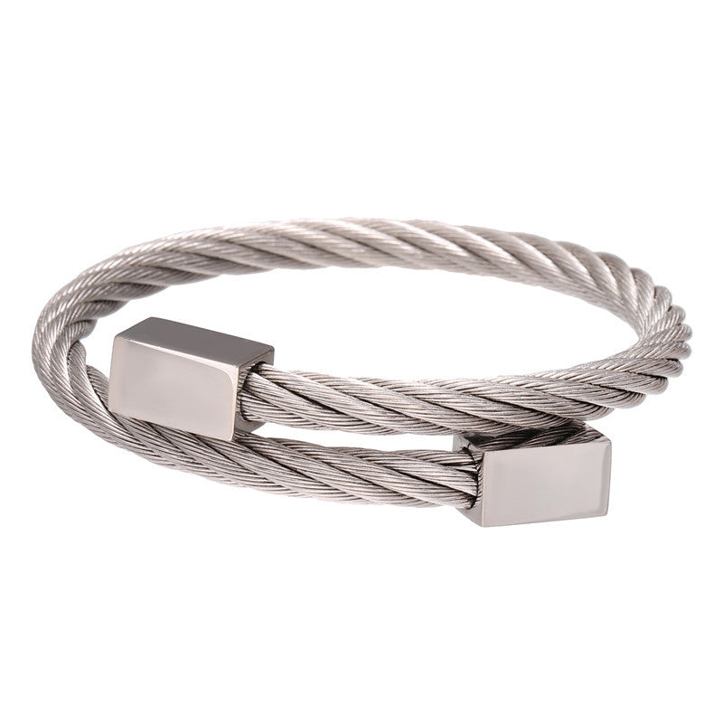 Retro personalized stainless steel wrapped geometric bracelet